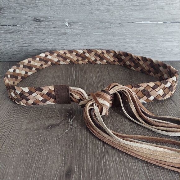 New York & Company Brown Tan Braided Leather Belt M/L - Picture 1 of 7
